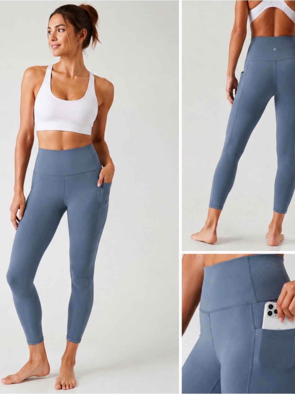 Athleta Salutation Stash Pocket 7/8 Leggings Blue Gray Size S
